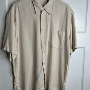 Tori Richard Men’s L Short Sleeve Silk Button Up Shirt Off White 4761 See Pics